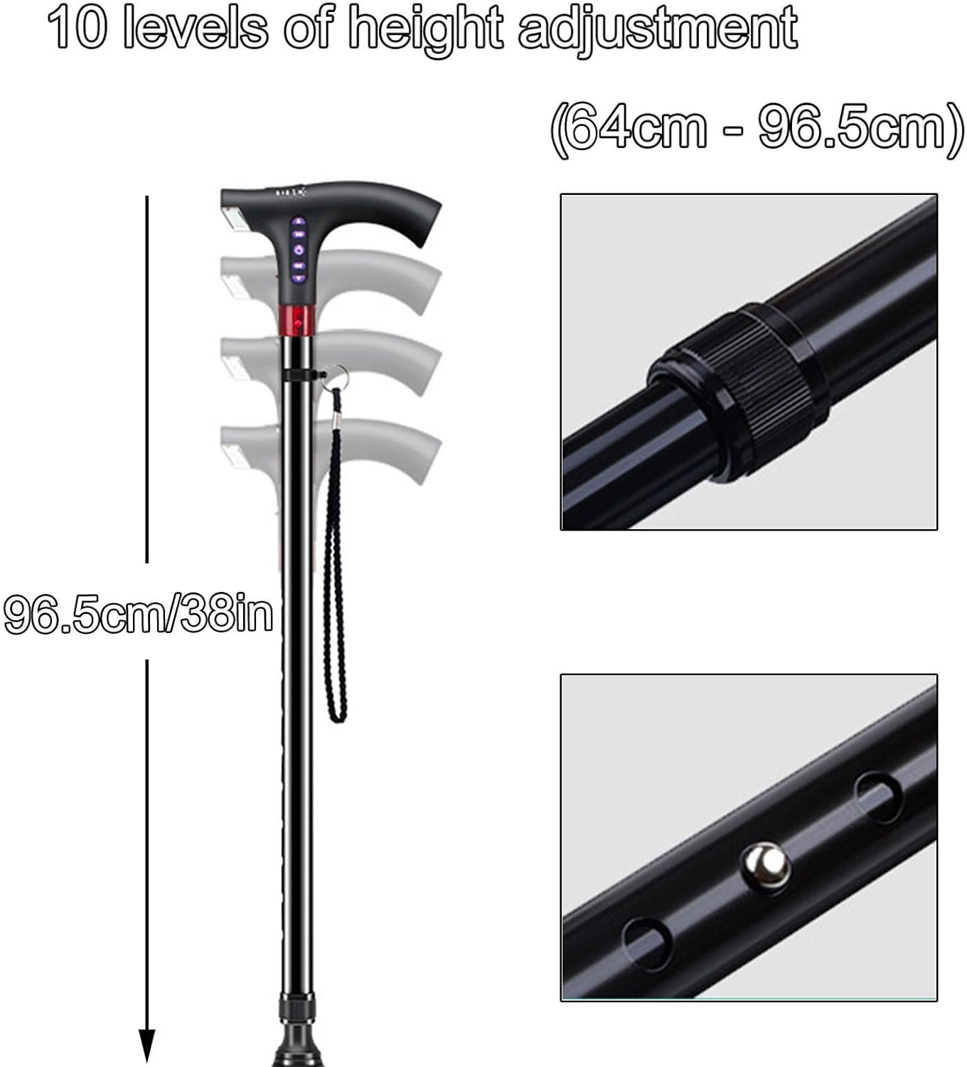 Portable Adjustable Walking Stick with LED Flashlight