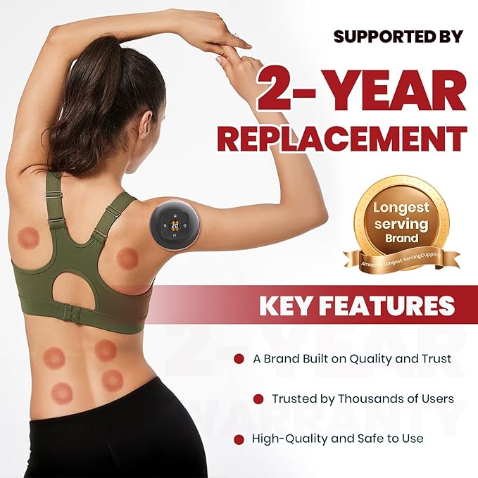 5-in-1 Dynamic Cupping Kit 20-Level Heat & Suction Red Light Back Pain Relief (Black)