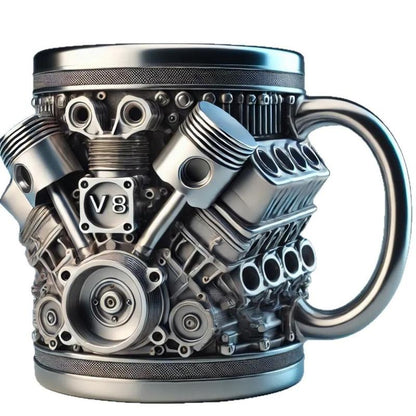 "Desktop Engine" V8 Mug! Double-Wall Insulation & Personalized Engraving. The Perfect Hot/Cold Gift for Car Lovers.