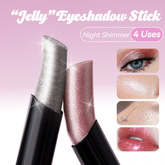 4Pcs Jelly Shimmer Eyeshadow & Highlighter Stick Set - Waterproof Sweatproof Long-Lasting Glitter Makeup for Face & Body, Purple/Pink/Smoky/Champagne, Perfect Gift for Christmas/Valentine/Wedding