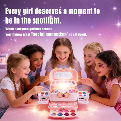Girls Makeup Kit for Dress Up, 54Pcs Multilayer Princess Cosmetic Box, Non-Toxic Pretend Play Makeup Toy, Great for Kids’ Party & Role Play, Gift for 4-12 Year Old Girls