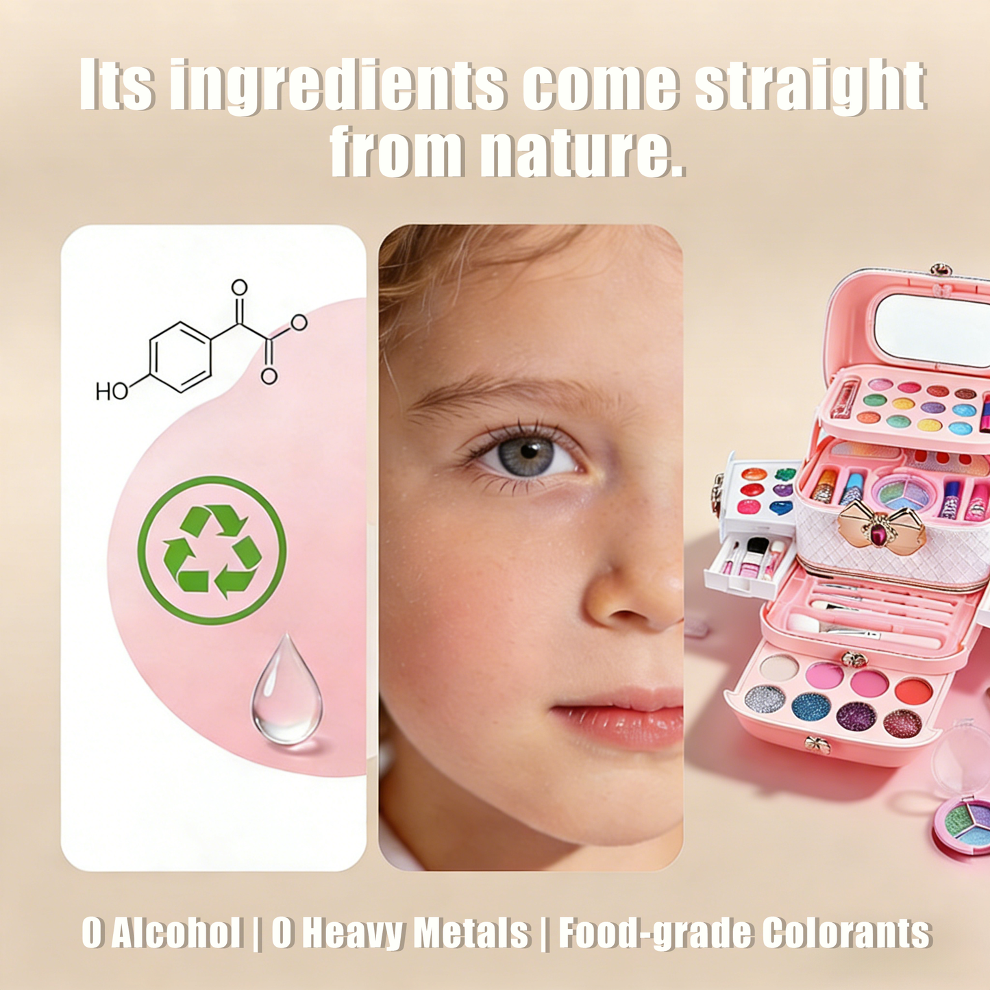 Girls Makeup Kit for Dress Up, 54Pcs Multilayer Princess Cosmetic Box, Non-Toxic Pretend Play Makeup Toy, Great for Kids’ Party & Role Play, Gift for 4-12 Year Old Girls