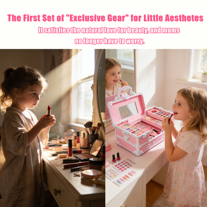 Girls Makeup Kit for Dress Up, 54Pcs Multilayer Princess Cosmetic Box, Non-Toxic Pretend Play Makeup Toy, Great for Kids’ Party & Role Play, Gift for 4-12 Year Old Girls