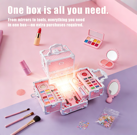 Girls Makeup Kit for Dress Up, 54Pcs Multilayer Princess Cosmetic Box, Non-Toxic Pretend Play Makeup Toy, Great for Kids’ Party & Role Play, Gift for 4-12 Year Old Girls