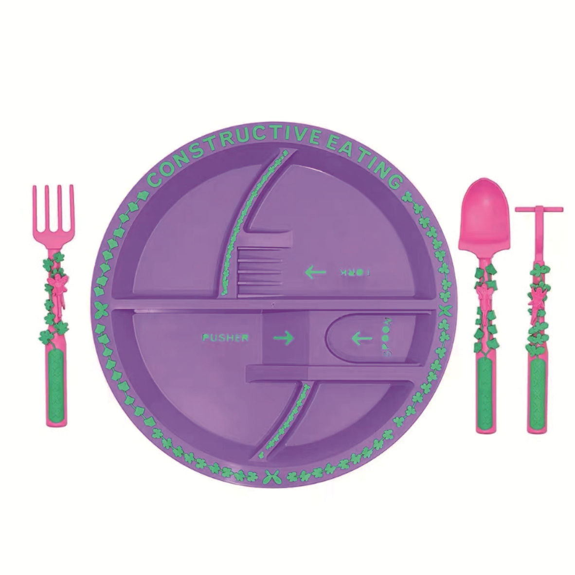 Constructive Eating Plate and Utensils Set - USA-Made Toddler Dinnerware with Divided Plates