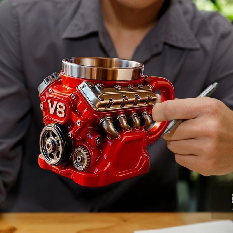 "Desktop Engine" V8 Mug! Double-Wall Insulation & Personalized Engraving. The Perfect Hot/Cold Gift for Car Lovers.