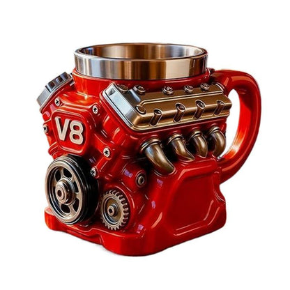"Desktop Engine" V8 Mug! Double-Wall Insulation & Personalized Engraving. The Perfect Hot/Cold Gift for Car Lovers.