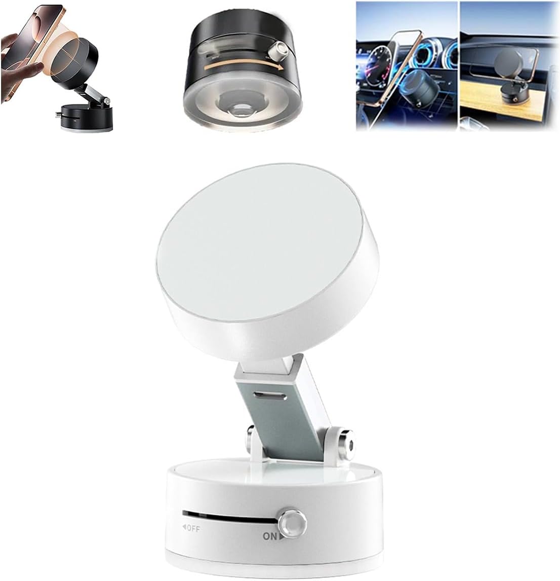 Vacuum Magnetic Suction Phone Holder, New Magnetic Suction Phone Mount, Foldable Portable Double-Sided Vacuum Magnetic adsorption Adjustable Mobile Phone Holder for All Phones