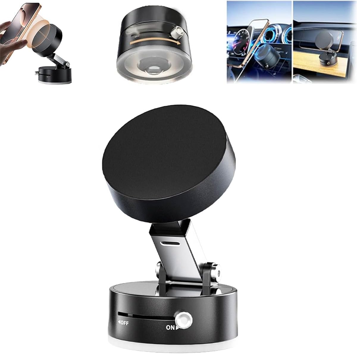 Vacuum Magnetic Suction Phone Holder, New Magnetic Suction Phone Mount, Foldable Portable Double-Sided Vacuum Magnetic adsorption Adjustable Mobile Phone Holder for All Phones