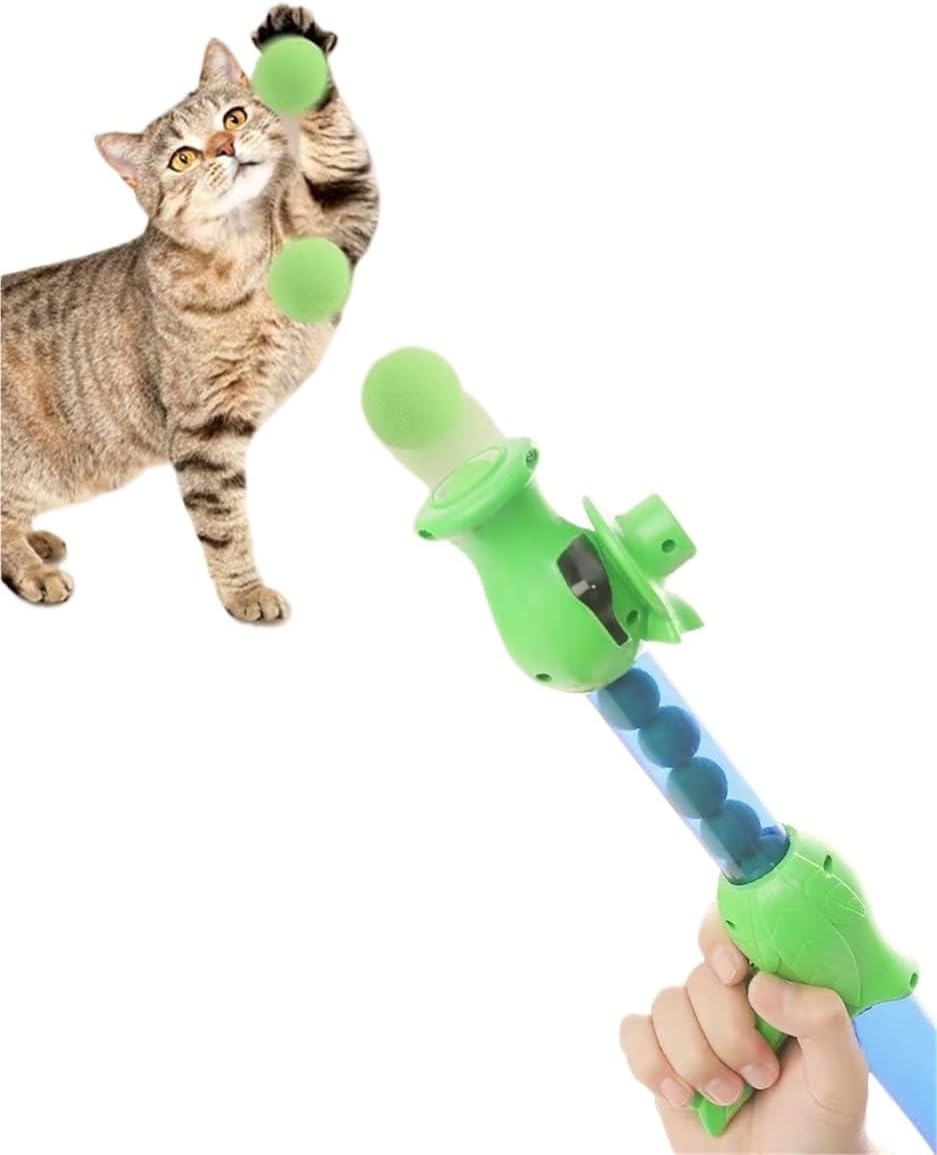 Cat Ball Launcher, 50×1.2 Inch Pom Poms Balls, Indoor Interactive Cat Toy, Fun Activity Toy for Adult Cats and Cute Kittens