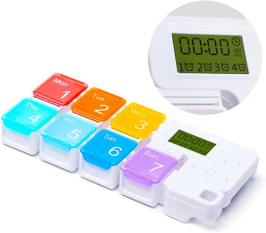 7 Day Pill Organizer - Alarm Reminders, Large Compartments, Moisture&Dust-Proof