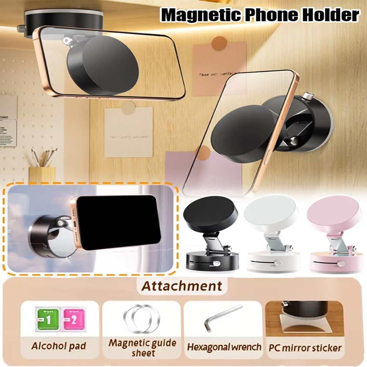 Vacuum Magnetic Suction Phone Holder, New Magnetic Suction Phone Mount, Foldable Portable Double-Sided Vacuum Magnetic adsorption Adjustable Mobile Phone Holder for All Phones