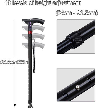 Portable Adjustable Walking Stick with LED Flashlight