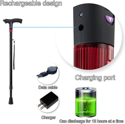 Portable Adjustable Walking Stick with LED Flashlight