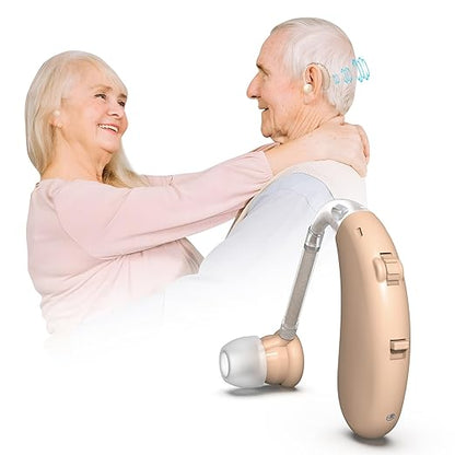 Seniors Rechargeable Hearing Aids - Noise Cancelling, BTE OTC for Severe Loss, 40H Use, Volume Control