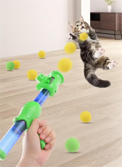 Cat Ball Launcher, 50×1.2 Inch Pom Poms Balls, Indoor Interactive Cat Toy, Fun Activity Toy for Adult Cats and Cute Kittens