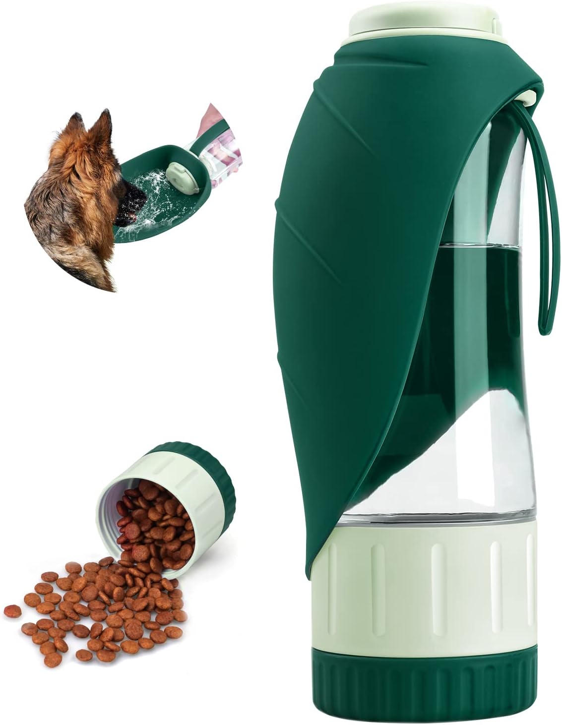 2-in-1 Pet Water & Food Bottle, Leakproof Portable Dispenser for Dogs Cats Puppies, Ideal for Outdoor Walking Hiking Travel 12OZ