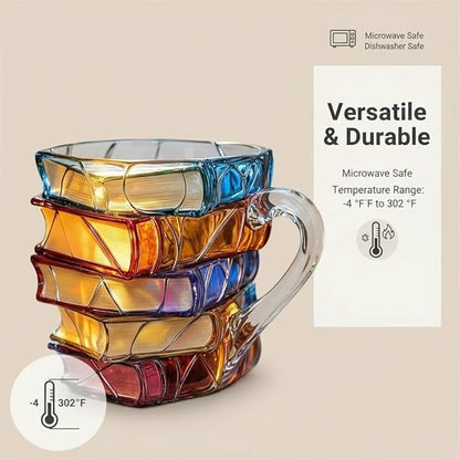 3D Book-Shaped Coffee Mug (11oz) –  New Handmade Stained Glass Chapter Mug | Novelty Gift for Book Lovers, Readers & Librarians