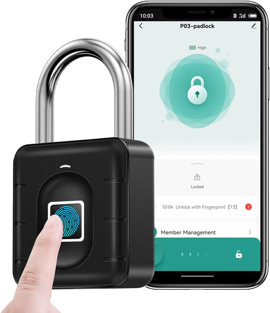 Smart Fingerprint Padlock, Tuya App Control, Bluetooth Unlock, IP67 Waterproof, 10 Fingerprint Capacity, Stainless Steel Shackle, For Suitcases, Gym Lockers, Outdoor Gates, Doors, Fences, Storage