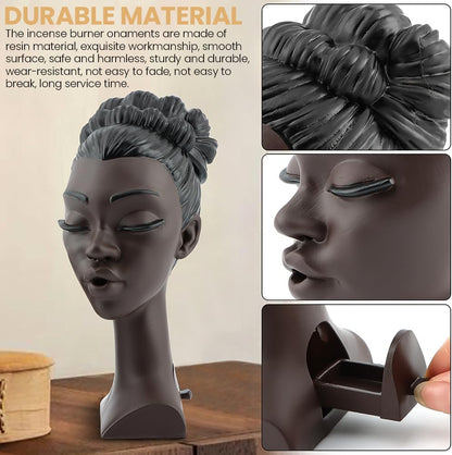 Headscents Incense Burner Black Woman, Zuri-Headscents Incense Holder Black Women, Elegant Minimalist Face Head Incense Burner Incense Fountain Trendy Home Decor Accents