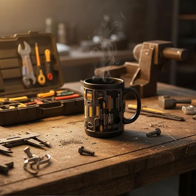 11 Oz Mechanic Toolbox Mug – Funny Tool Print Ceramic Cup | Dishwasher/Microwave Safe | Cool Gift for Mechanics, Husband & Dad