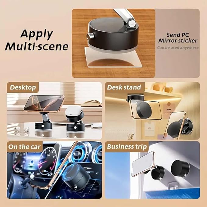 Vacuum Magnetic Suction Phone Holder, New Magnetic Suction Phone Mount, Foldable Portable Double-Sided Vacuum Magnetic adsorption Adjustable Mobile Phone Holder for All Phones