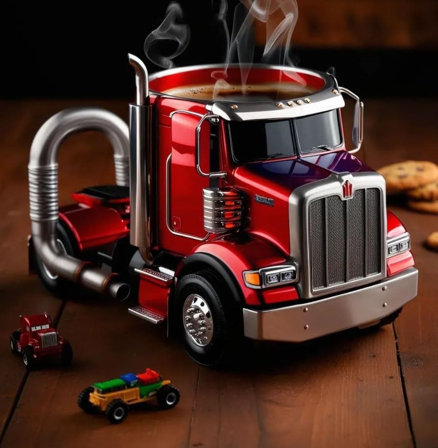 11oz Handmade Truck Coffee Mug – Semi-Trailer Shaped Cup, Unique Gift for Coffee & Truck Fans, Thoughtful Present for Male Truck Drivers