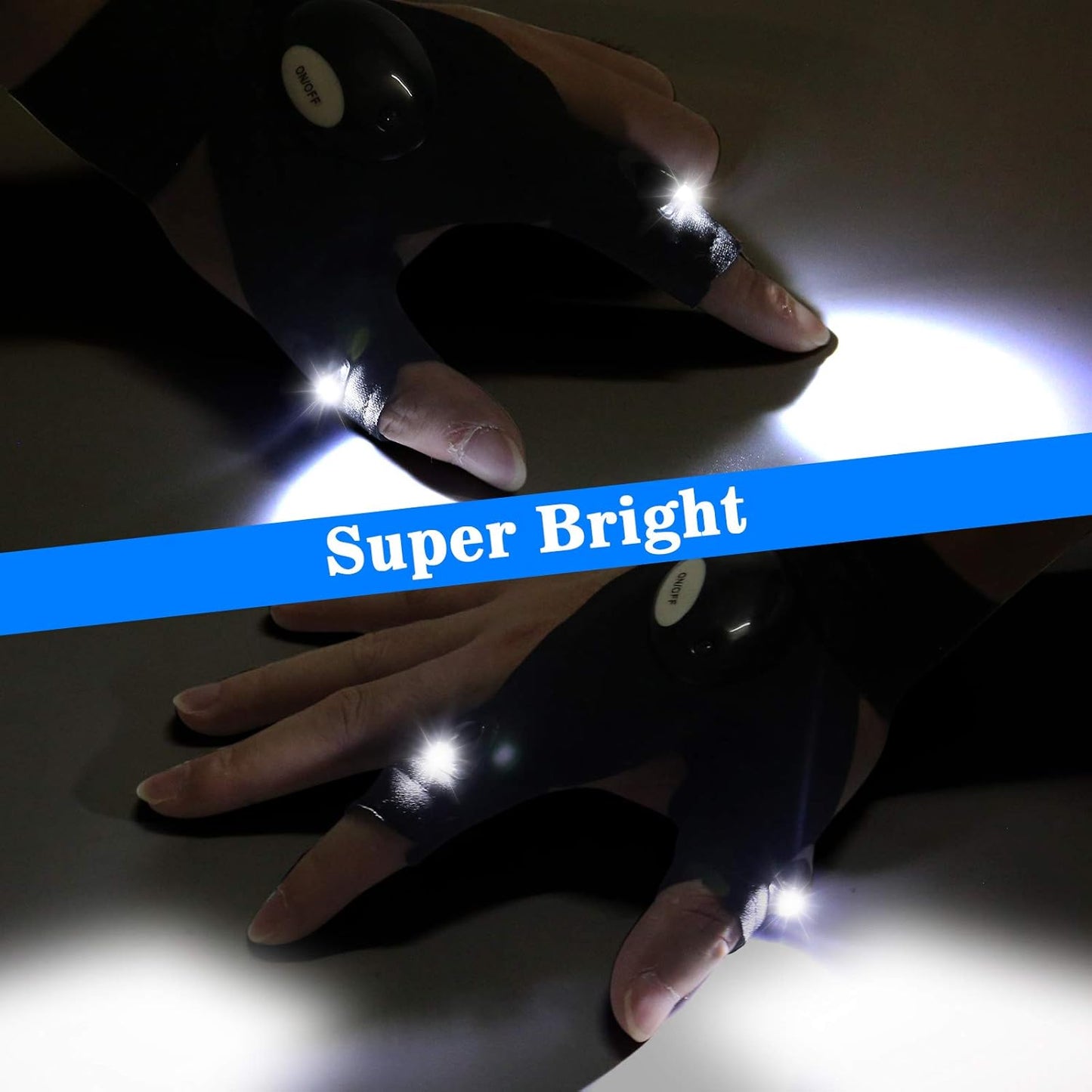LED Flashlight Gloves, Valentines Day Gifts for Him Men Boyfriend Husband, Mens Gifts for Fathers Day Christmas Birthday, Cool Gadget Waterproof Hands-Free Finger Lights for Camping Fishing Repairing