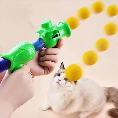 Cat Ball Launcher, 50×1.2 Inch Pom Poms Balls, Indoor Interactive Cat Toy, Fun Activity Toy for Adult Cats and Cute Kittens