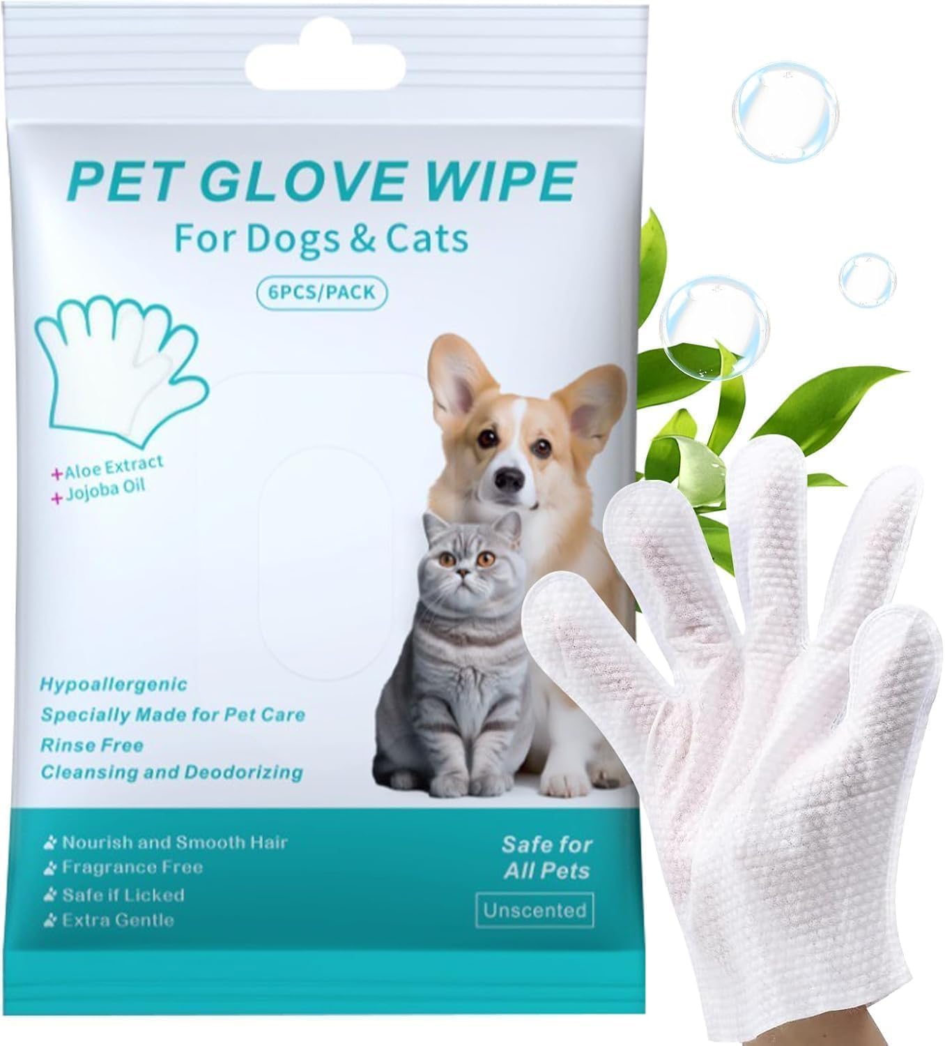 Pet Waterless Cleaning Gloves – Disposable Deodorizing Wipes for Dogs & Cats, Rinse-Free Grooming, 30pcs