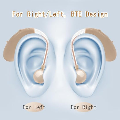 Seniors Rechargeable Hearing Aids - Noise Cancelling, BTE OTC for Severe Loss, 40H Use, Volume Control