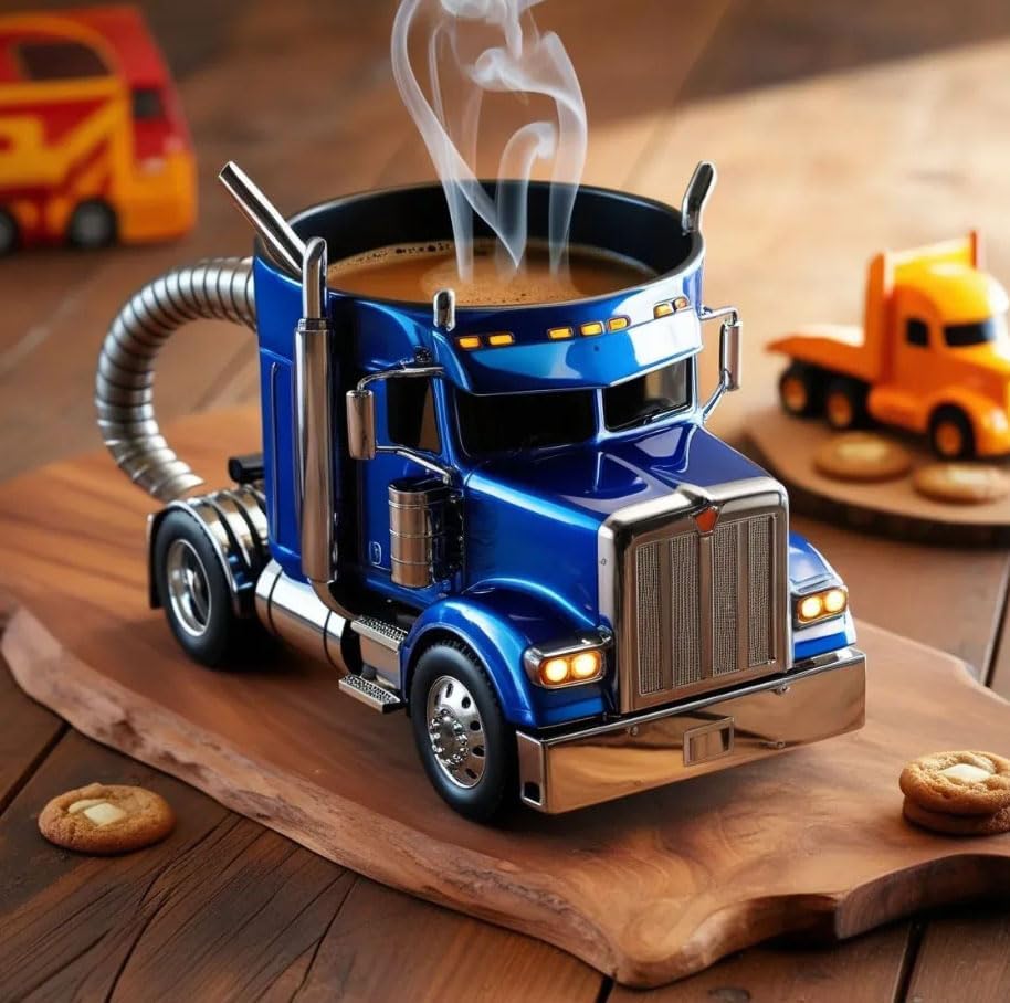 11oz Handmade Truck Coffee Mug – Semi-Trailer Shaped Cup, Unique Gift for Coffee & Truck Fans, Thoughtful Present for Male Truck Drivers