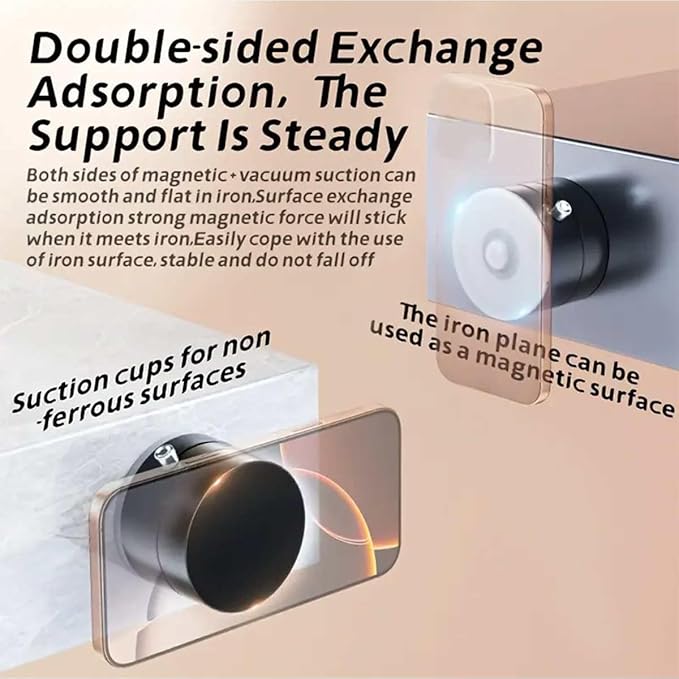 Vacuum Magnetic Suction Phone Holder, New Magnetic Suction Phone Mount, Foldable Portable Double-Sided Vacuum Magnetic adsorption Adjustable Mobile Phone Holder for All Phones