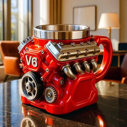 "Desktop Engine" V8 Mug! Double-Wall Insulation & Personalized Engraving. The Perfect Hot/Cold Gift for Car Lovers.