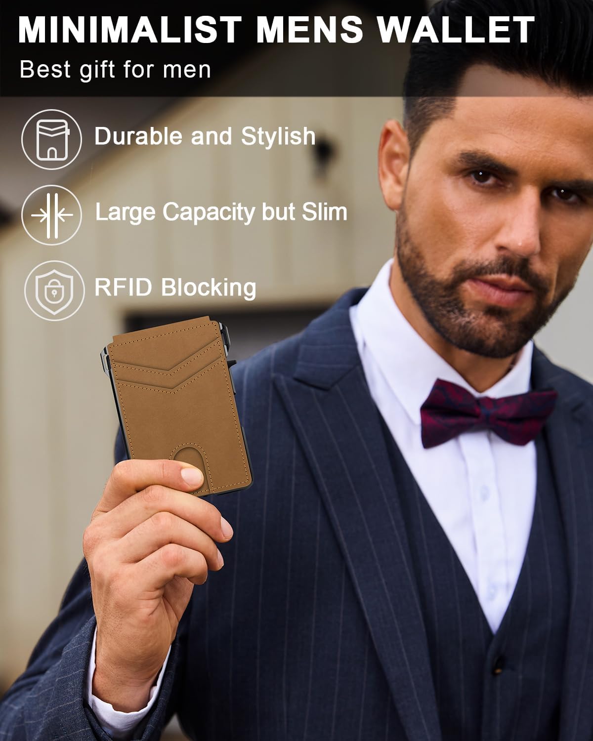 Minimalist Men’s Slim Wallet: 9 - 13 Cards, Money Clip, ID Window. RFID - Blocking, Aluminum Bifold Pop - Up