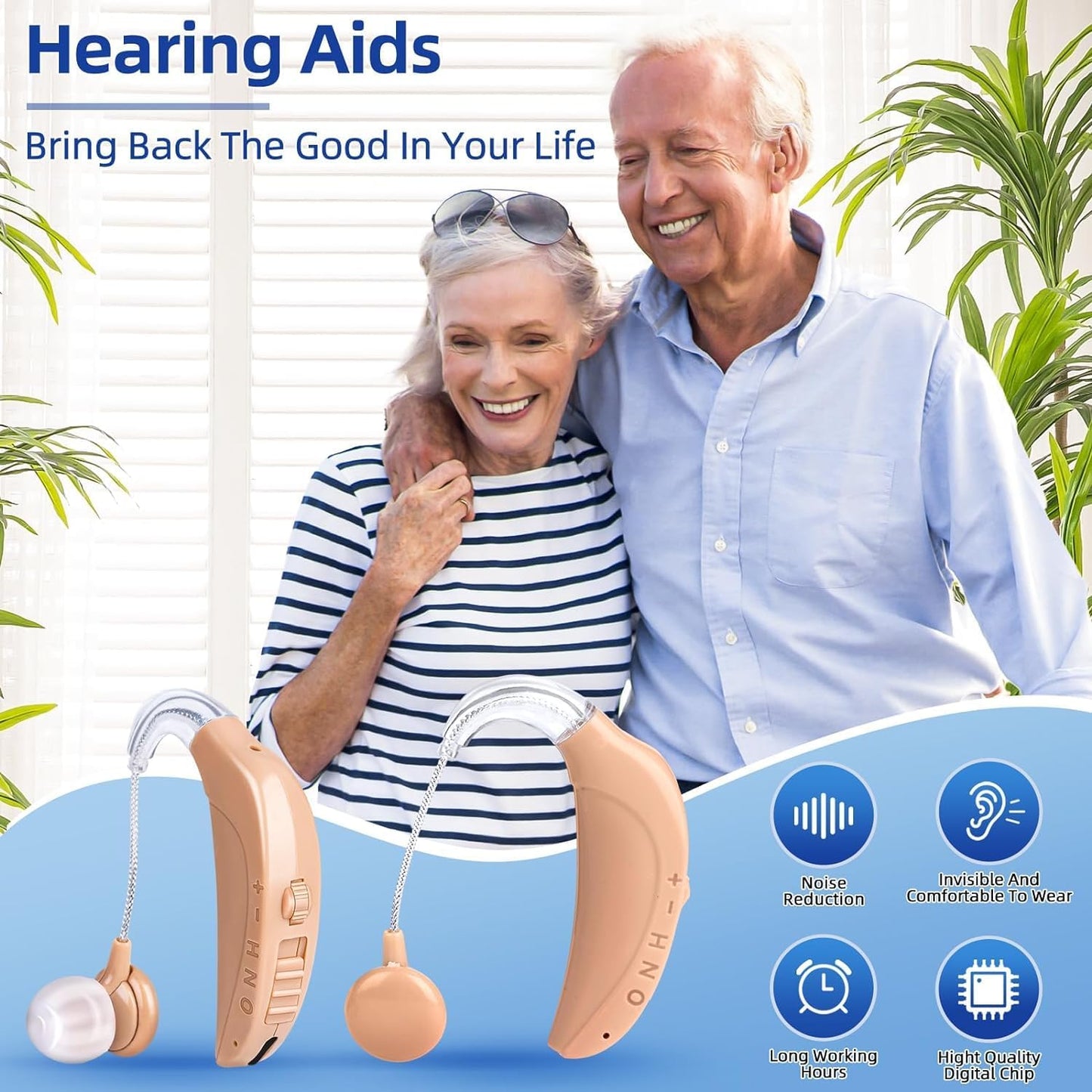Seniors Rechargeable Hearing Aids - Noise Cancelling, BTE OTC for Severe Loss, 40H Use, Volume Control