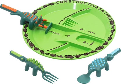 Constructive Eating Plate and Utensils Set - USA-Made Toddler Dinnerware with Divided Plates