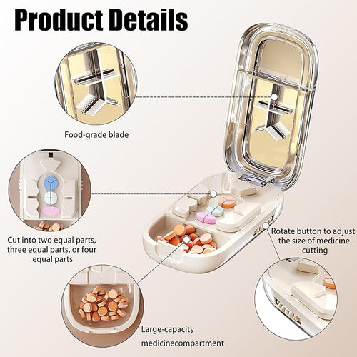 Pill Cutter Splitter for Small Mini Pills - 1/2&1/3&1/4 Adjustable Pill Cutter with Centering Device, Accurate Alignment Easy Operation