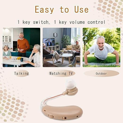 Seniors Rechargeable Hearing Aids - Noise Cancelling, BTE OTC for Severe Loss, 40H Use, Volume Control