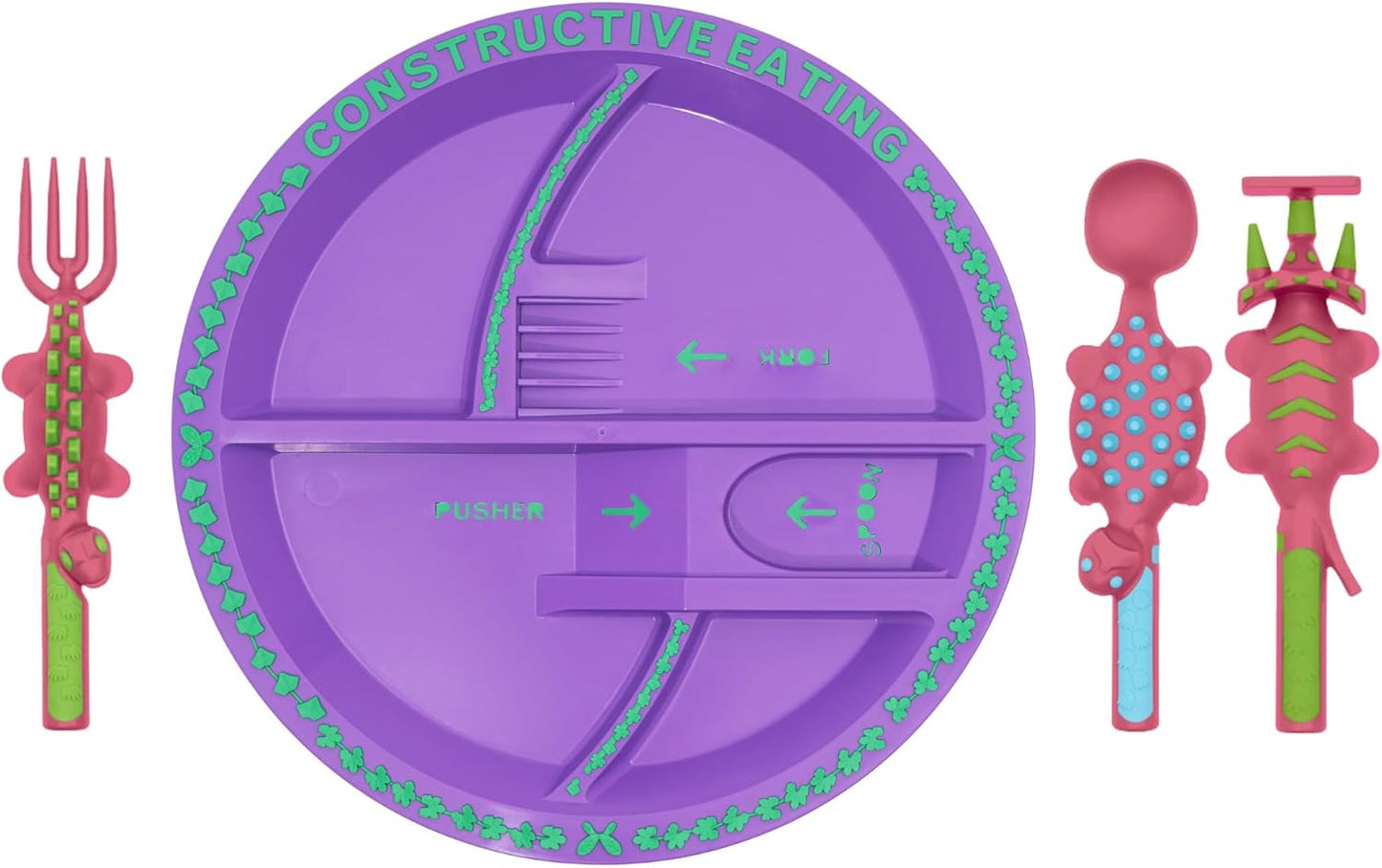 Constructive Eating Plate and Utensils Set - USA-Made Toddler Dinnerware with Divided Plates
