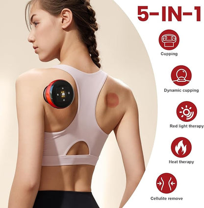 5-in-1 Dynamic Cupping Kit 20-Level Heat & Suction Red Light Back Pain Relief (Black)
