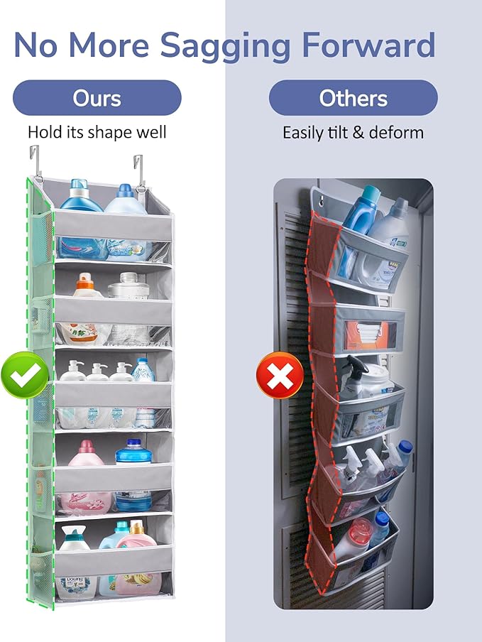 Over The Door Organizer Storage-5-Tier Hanging Organizer with 10 Large Pockets, Anti-Tilt Design, 44 lb Capacity for Bedroom, Bathroom, Baby Product Ptorage，Dormitory Storage，Back to School Must Have