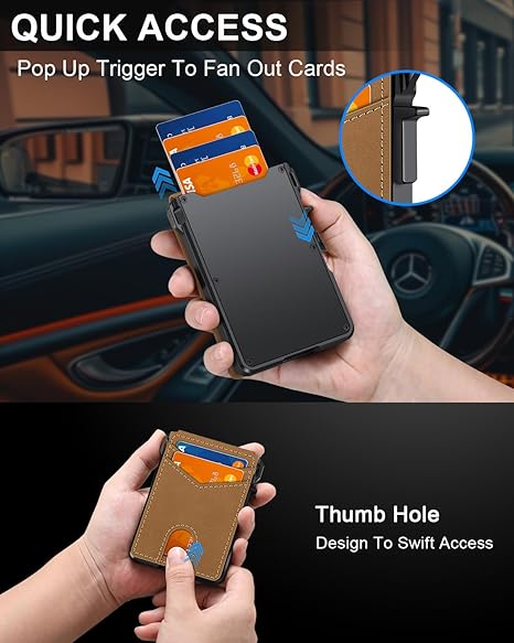 Minimalist Men’s Slim Wallet: 9 - 13 Cards, Money Clip, ID Window. RFID - Blocking, Aluminum Bifold Pop - Up