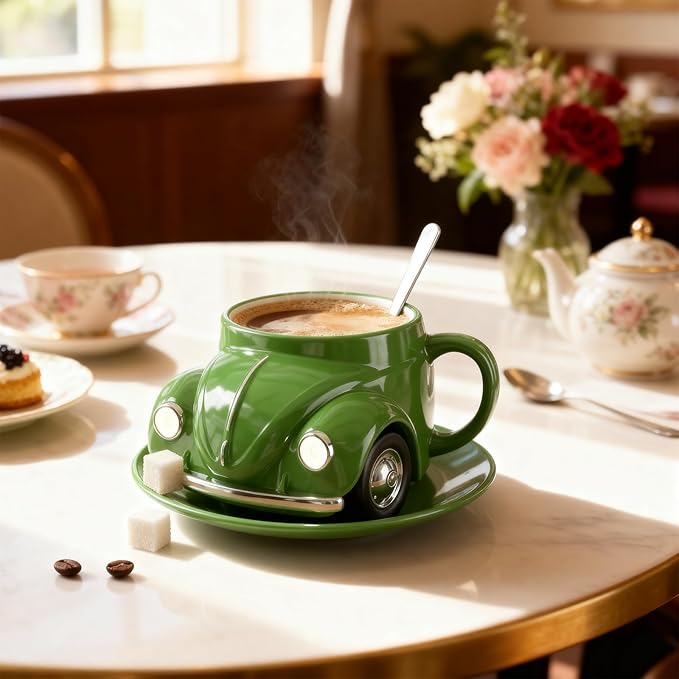 Vintage Green Beetle Resin Mug 12oz - Retro Classic Car Coffee Cup