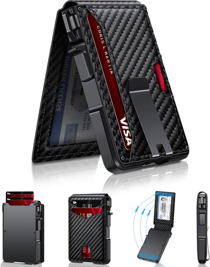 Minimalist Men’s Slim Wallet: 9 - 13 Cards, Money Clip, ID Window. RFID - Blocking, Aluminum Bifold Pop - Up