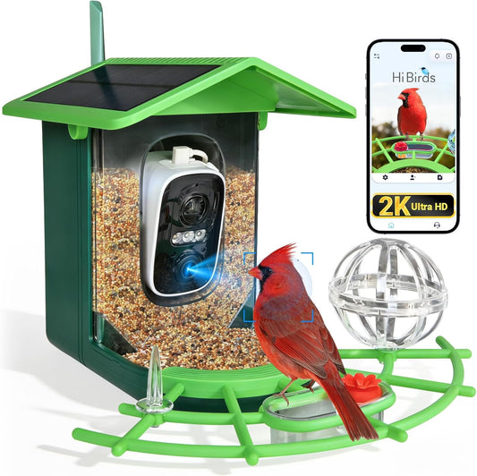 Smart Bird Feeder with Camera, Solar Powered, 4K Ultra HD & AI Recognition, Infrared Color Night Vision, Waterproof, Live Stream & Motion Alerts | Perfect Gift for Bird Enthusiasts