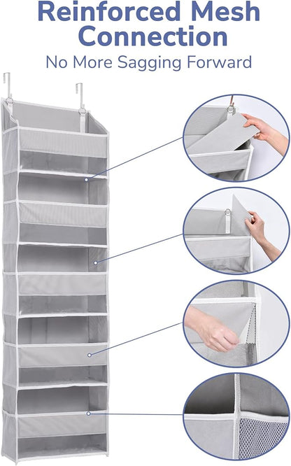 Over The Door Organizer Storage-5-Tier Hanging Organizer with 10 Large Pockets, Anti-Tilt Design, 44 lb Capacity for Bedroom, Bathroom, Baby Product Ptorage，Dormitory Storage，Back to School Must Have