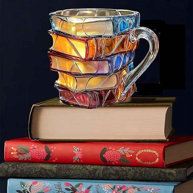 3D Book-Shaped Coffee Mug (11oz) –  New Handmade Stained Glass Chapter Mug | Novelty Gift for Book Lovers, Readers & Librarians