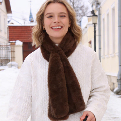 Faux Fur Scarf with Hidden Zipper Pocket, Womens Warm Scarf with Pockets, Pull Through Winter Scarves for Cold Weather
