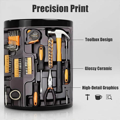 11 Oz Mechanic Toolbox Mug – Funny Tool Print Ceramic Cup | Dishwasher/Microwave Safe | Cool Gift for Mechanics, Husband & Dad